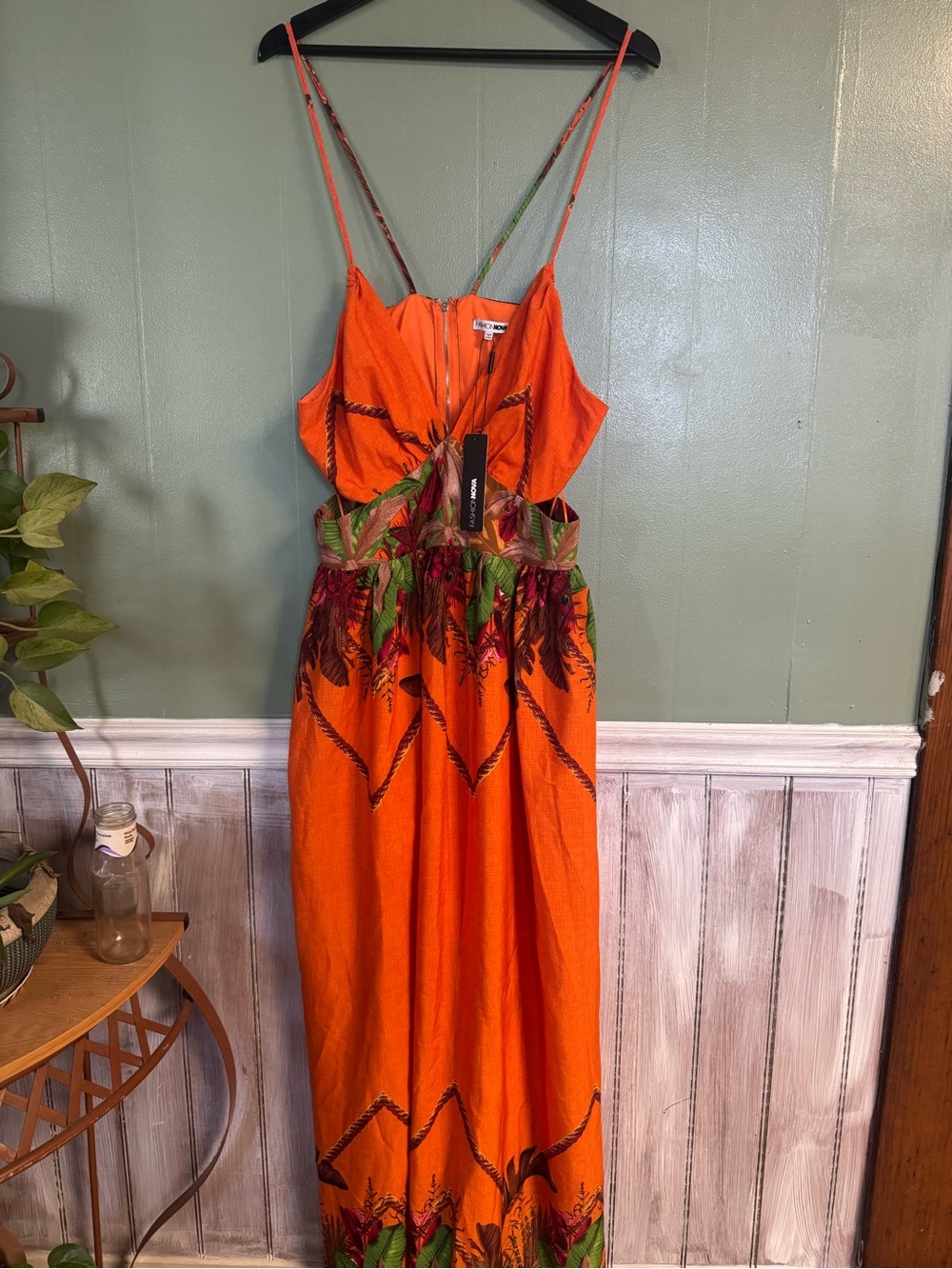 Fashion Nova Orange Tropical Cutout Maxi Dress